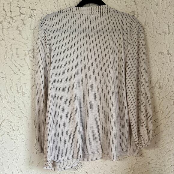Adrianna Papell Polka Dot Blouse Womens XL Ruffle Neck Long Sleeve Top - Picture 6 of 7